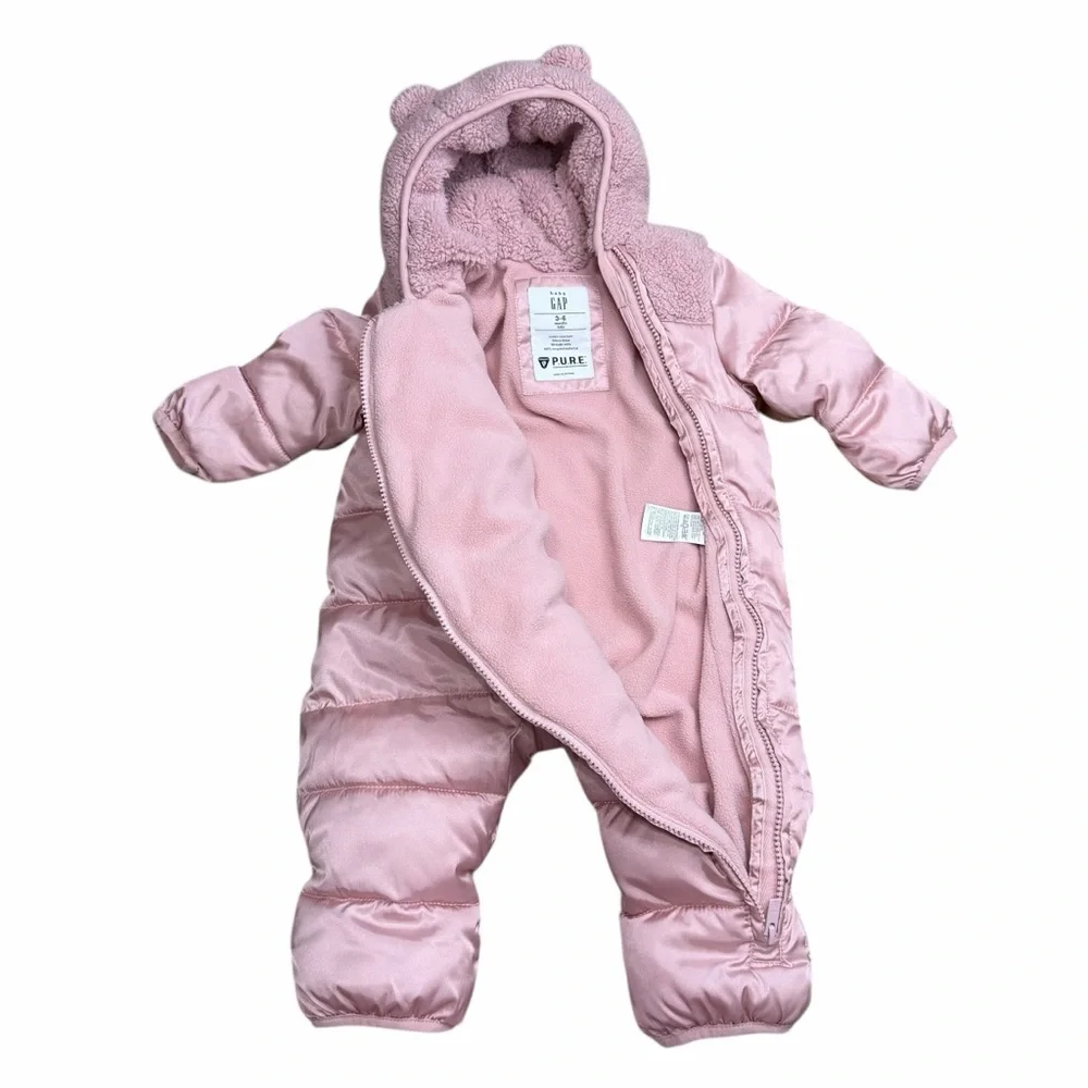 GAP Baby Lightweight Puffer One-Piece‎ Snowsuit | Primitive Pink | Size 3-6M